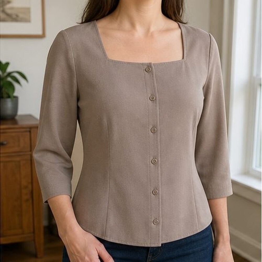 Taupe Ruffle Blouse - Picture 2 of 6